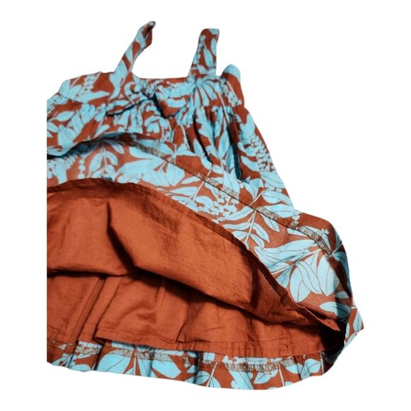 Janie and Jack Brown Blue Leaf Print Dress Size 2T Cotton Tropical Sundress - Picture 6 of 8